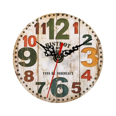 Creative Antique Wood Wall Clock, 1 Pc European Style Rustic Arabic Numerals Wall Clock ,Round image