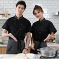 thumbnail image 2 of Chef Uniforms Women Short Sleeve Chef Coat Convenient and Durable Double Breasted Working Jacket Restaurant Kitchen Cooking Clothes Workwear Black L, 2 of 9