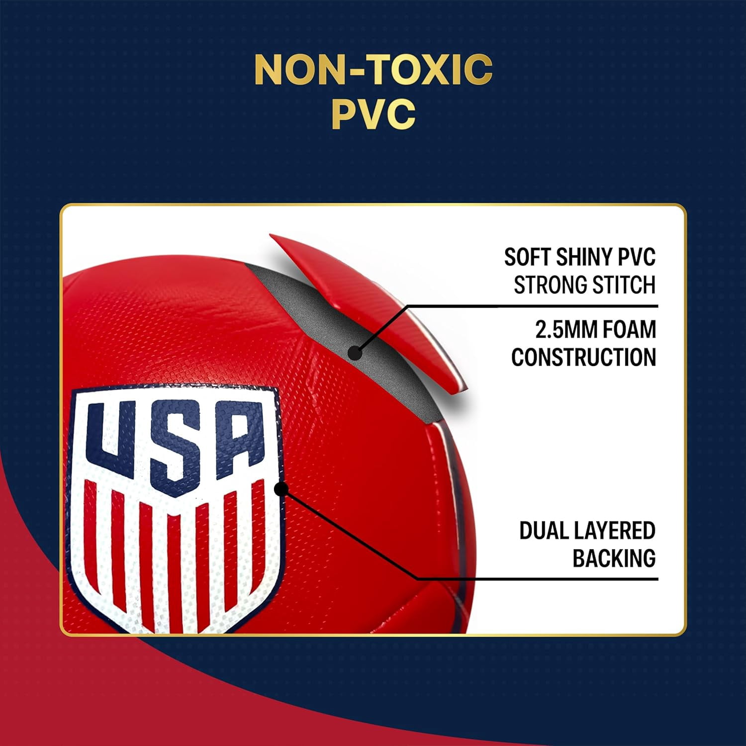Icon Sports Official Licensed US Soccer Federation Soccer Ball - USSF189BL Red Size 5