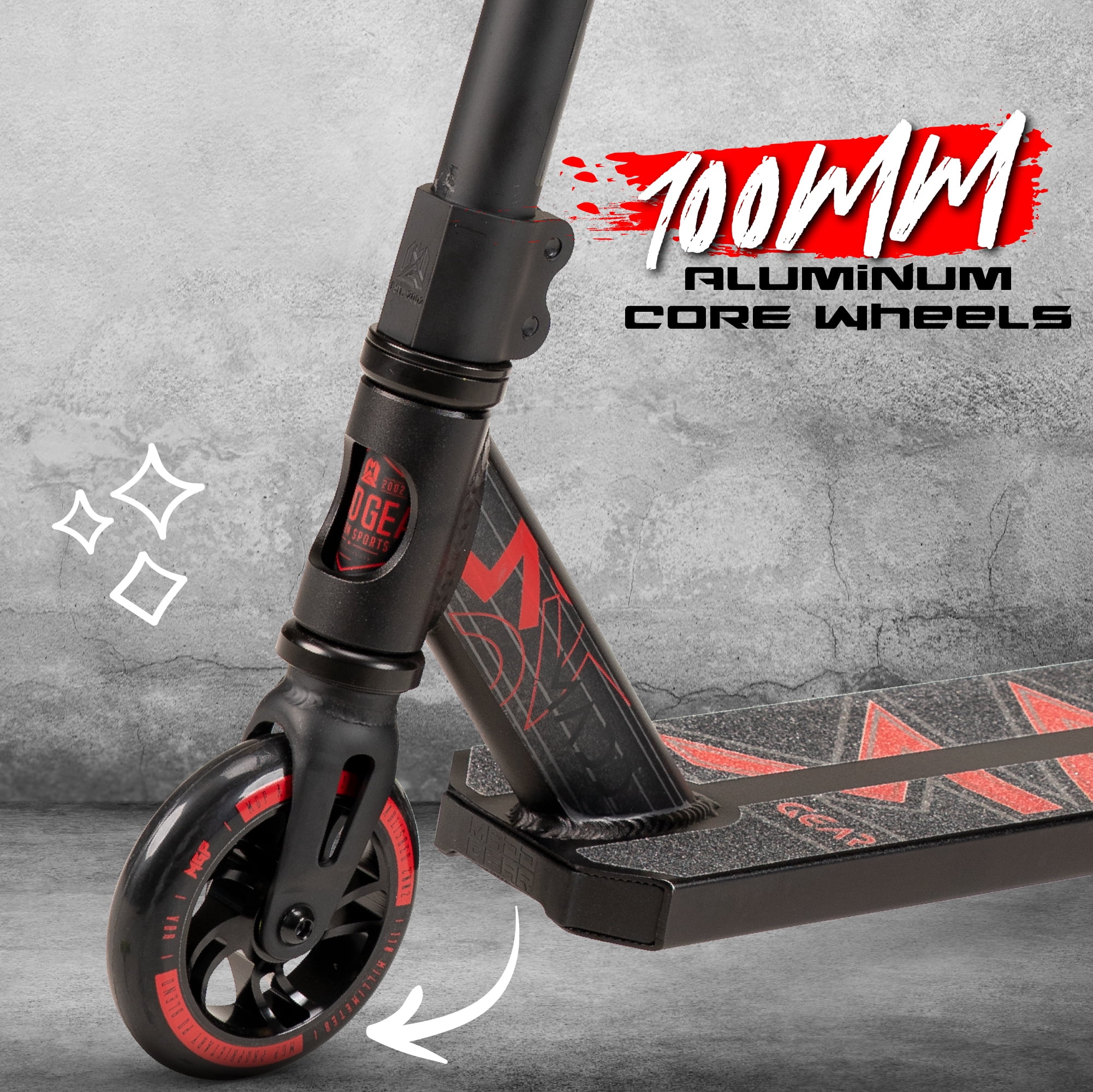 Kids & Teens Pro Stunt Scooter Ages 8–13 – Beginner Freestyle Trick Scooter, 32" Fixed Height, 110 mm Alloy Core Wheels, Black/Red – Madd Gear Carve Elite, For Ages 8 Years and Up
