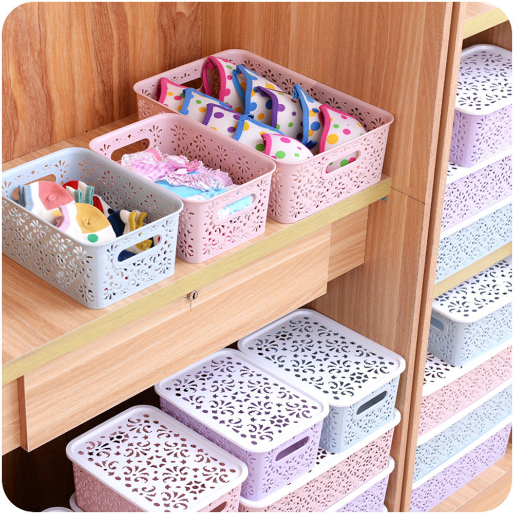 Creative Plastic Desktop Hollow Storage Basket Underwear Storage Box Kitchen Organizer Clothes Toys Storage Container - image 1 of 8