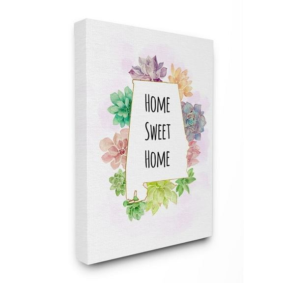 The Stupell Home Decor Collection Alabama State Home Sweet Home Succulent Watercolor Vignette Canvas Wall Art