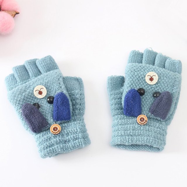 Guantes de invierno para niños con medio dedo y tejido de punto, cálidos, con C