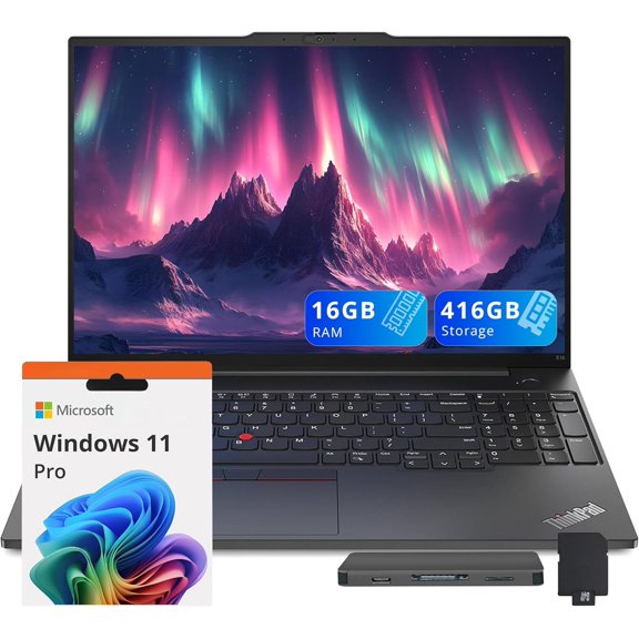 Lenovo ThinkPad E16 Gen 1 16" WUXGA Business Laptop, Intel i5-1335U, 16GB DDR4 RAM, 416GB Storage (256GB SSD 160GB Docking Station Set), Backlit Keyboard, Fingerprint Reader, Win 11 Pro, Black