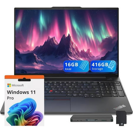 Lenovo ThinkPad E16 Gen 1 16" WUXGA Business Laptop, Intel i5-1335U, 16GB DDR4 RAM, 416GB Storage (256GB SSD+160GB Docking Station Set), Backlit Keyboard, Fingerprint Reader, Win 11 Pro, Black