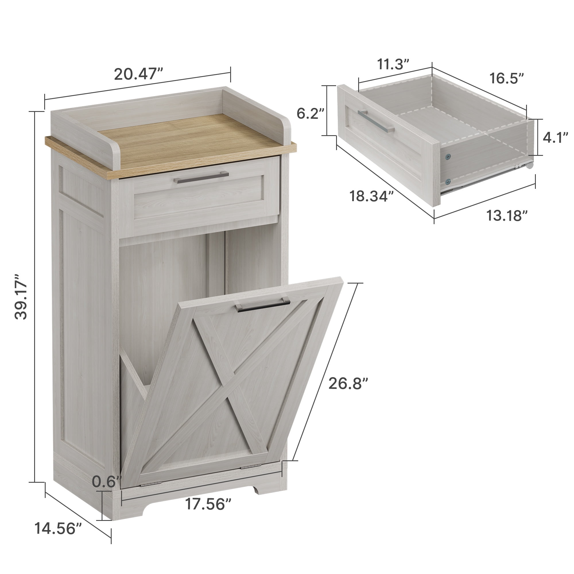 Uforic Kitchen Buffet Storage Cabinet with Drawer, Trash Storage Cabinet for 10-gal Trash Can, White