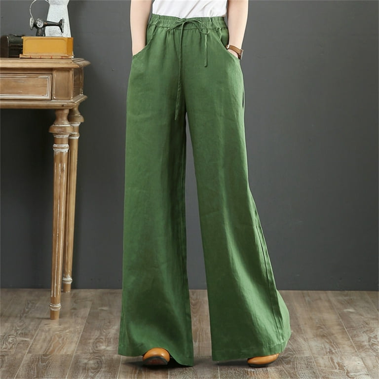 GWAABD Fit Jeans for Women Solid Straight Linen Pants Waist and Long Women  Casual Elastic Drawstring Cotton Pants 