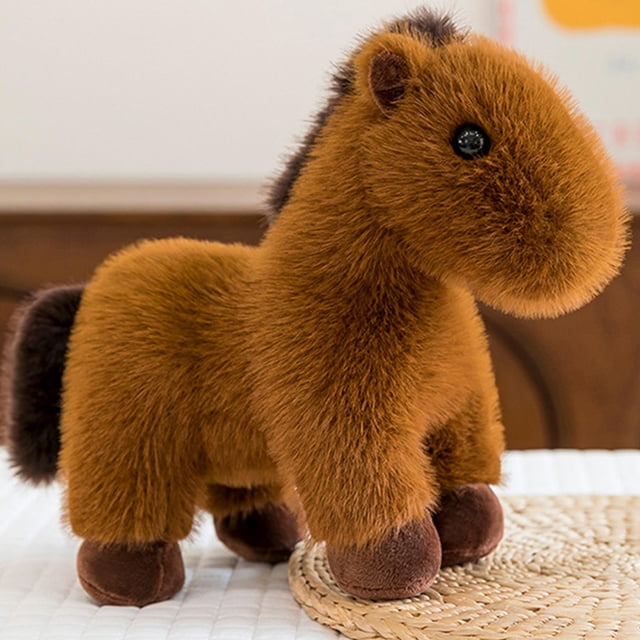 SSZMDLB Mini Peluche Cheval Réaliste, Adorable Poupée Poulain Réaliste, Animal en Peluche Court et Doux pour Enfants Compagnons, Jouet de Réconfort, Cadeau de l'Année du Cheval, Peluche Brun Blanc