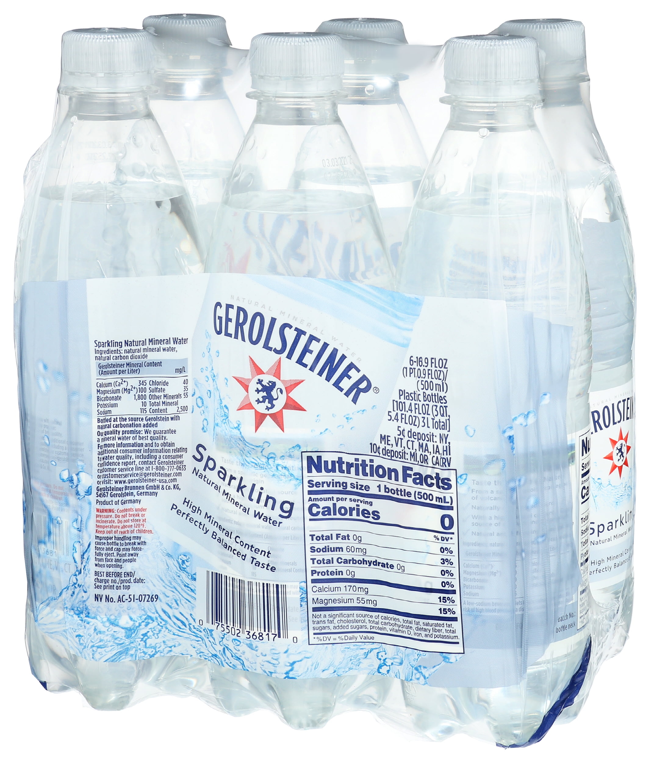 Pack of 4, Gerolsteiner Sparkling Natural Mineral Water - 6 bottles, 101.4 fl oz