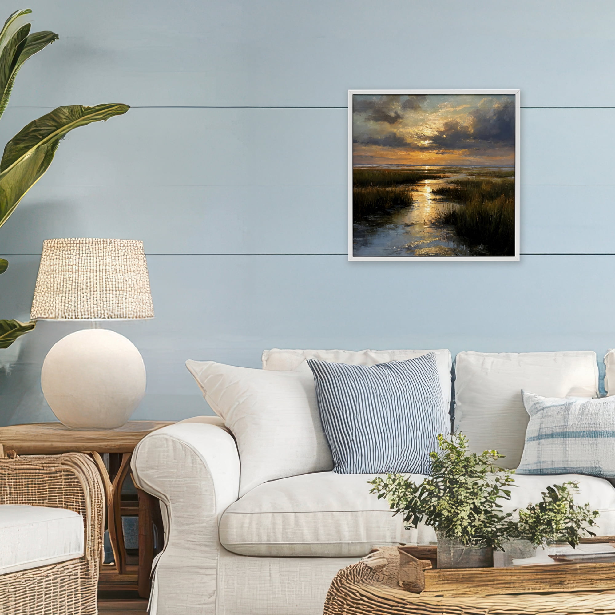 Stupell Industries Sunset Over Marshland White Framed Giclee Art, design by Petal Prints Design
