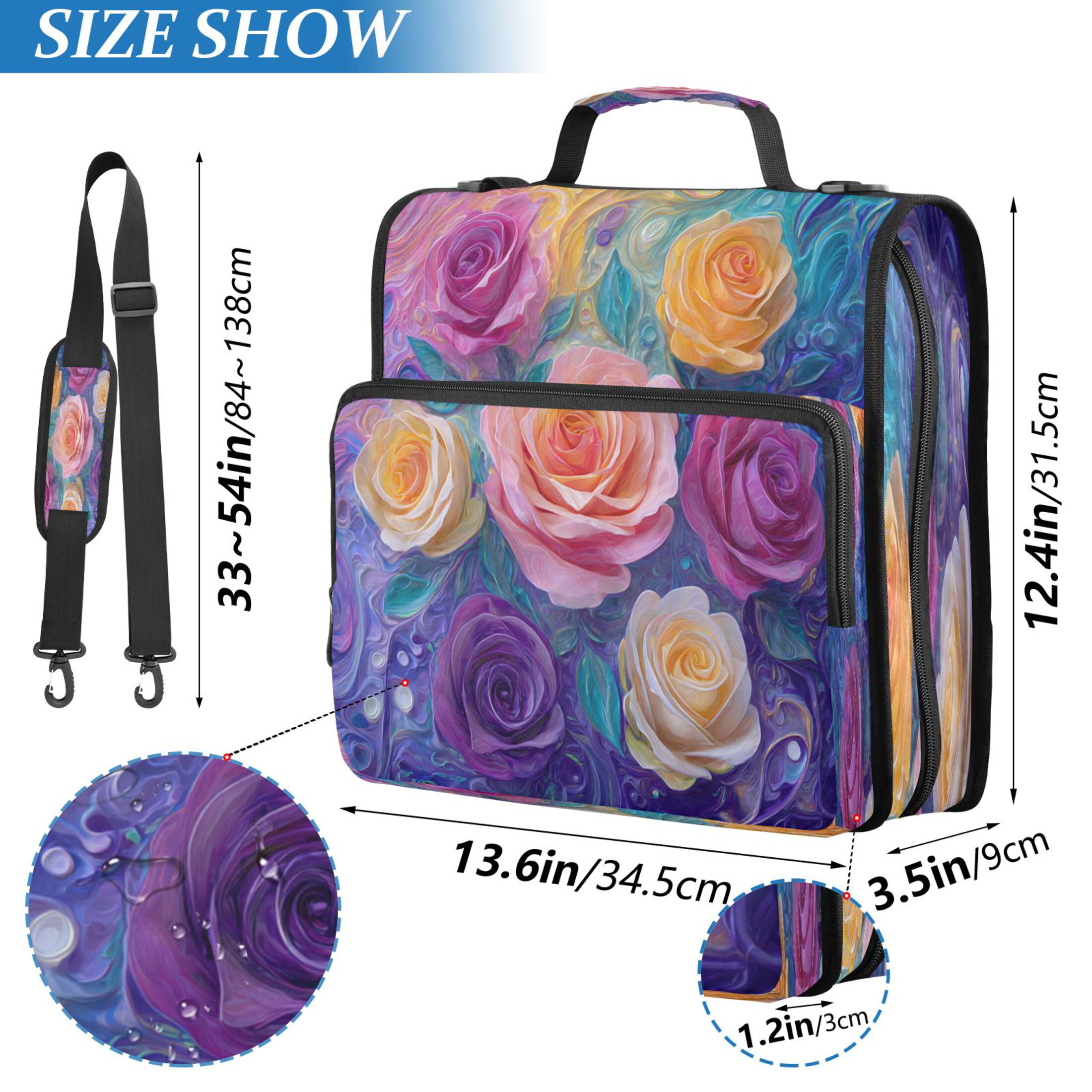 Zipper Binder 3 Rings Stationery Office Files Daily Organizer File Folder Storage Bag Rainbow Hues Roses