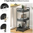 thumbnail image 3 of 3 Tier Rolling Storage Cart with Wheels Slim Craft Nail Makeup Snack Art Baby Utility Cart Organizer on 2 Lockable Wheels for Bathroom Laundry Room Kitchen Bedside Narrow Spaces, Black, 3 of 8
