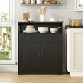 thumbnail image 2 of Farmhouse Storage Cabinet with Charge Station & Open Shelf,Coffee Bar Station Table with Adjustable Shelves and Barn Doors for Kitchen Dining Room,Rustic Grey, 2 of 9