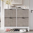 thumbnail image 3 of GarveeHome Shoe Storage Cabinet with 4 Flip Drawers, Farmhouse Fluted Shoe Organizer, Slim Narrow Shoe Rack with Metal Legs, Freestanding Hidden Shoe Cabinet for Entryway, Hallway, Foyer, Grey, 3 of 8