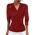 thumbnail image 2 of Mifsaly V-Neck Glitter Top Women Long Sleeve formal Elegant Sequin Shirt Tunic Cocktail Party Evening T-Shirt Night Going Out Mardi Gras Blouse Spring Summer Fashion Outfits M, 2 of 6
