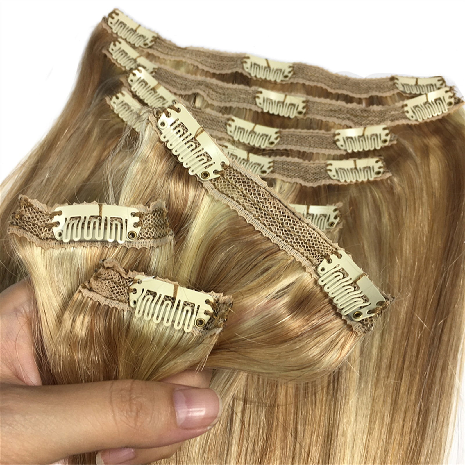 8 Pieces 10-26 inches Remy Clip in Ombre Hair Extensions Human Hair Light Blonde Golden Straight - Silky Straight Long Thick Real Hair Extensions for Women Fashion