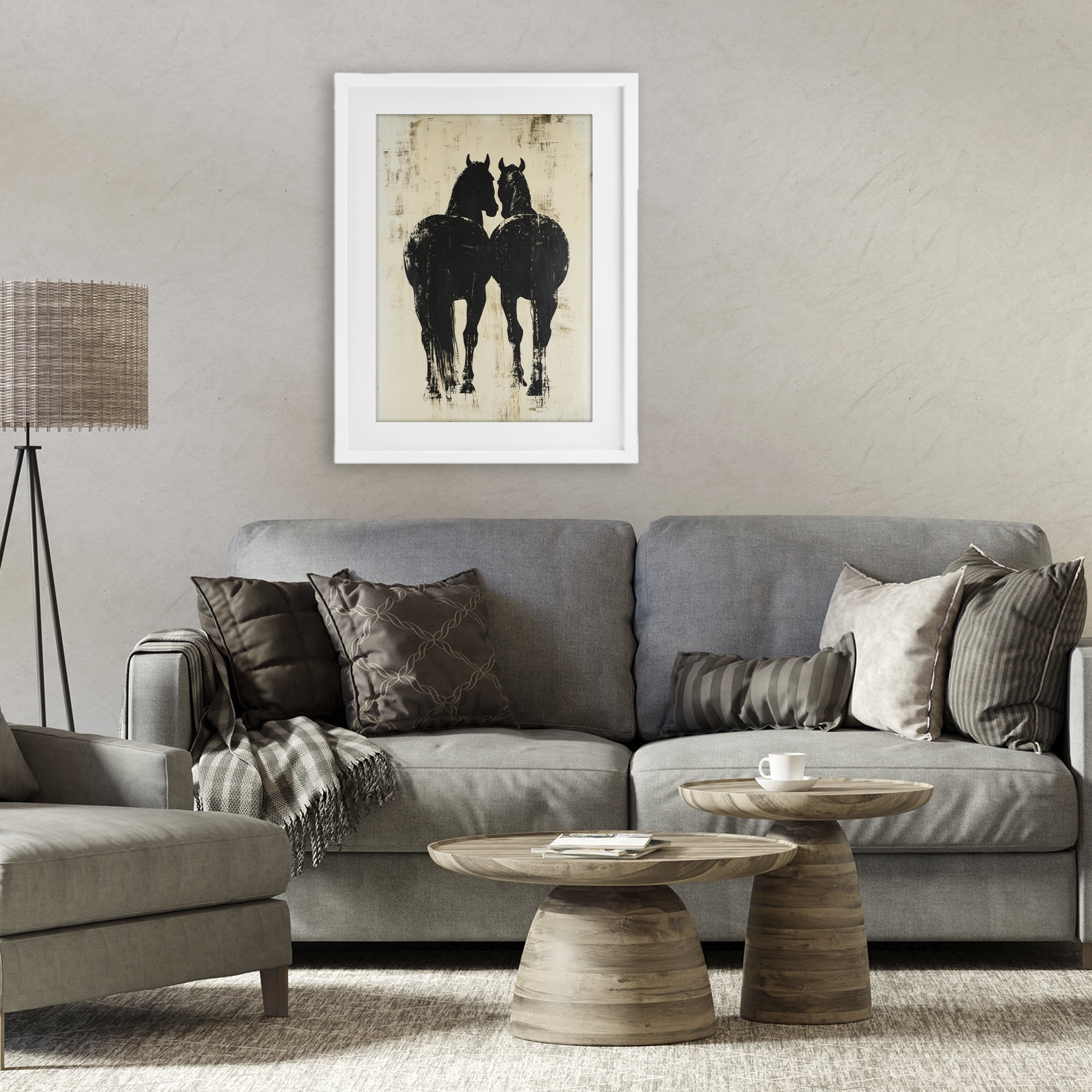 Stupell Industries Twin Horses Facing Away White Framed Print Under Glass, design by Petal Prints Design