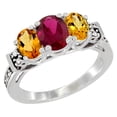 thumbnail image 1 of 14K White Gold Natural Quality Ruby & Citrine 3-stone Mothers Ring Oval Diamond Accent, size 5.5, 1 of 3