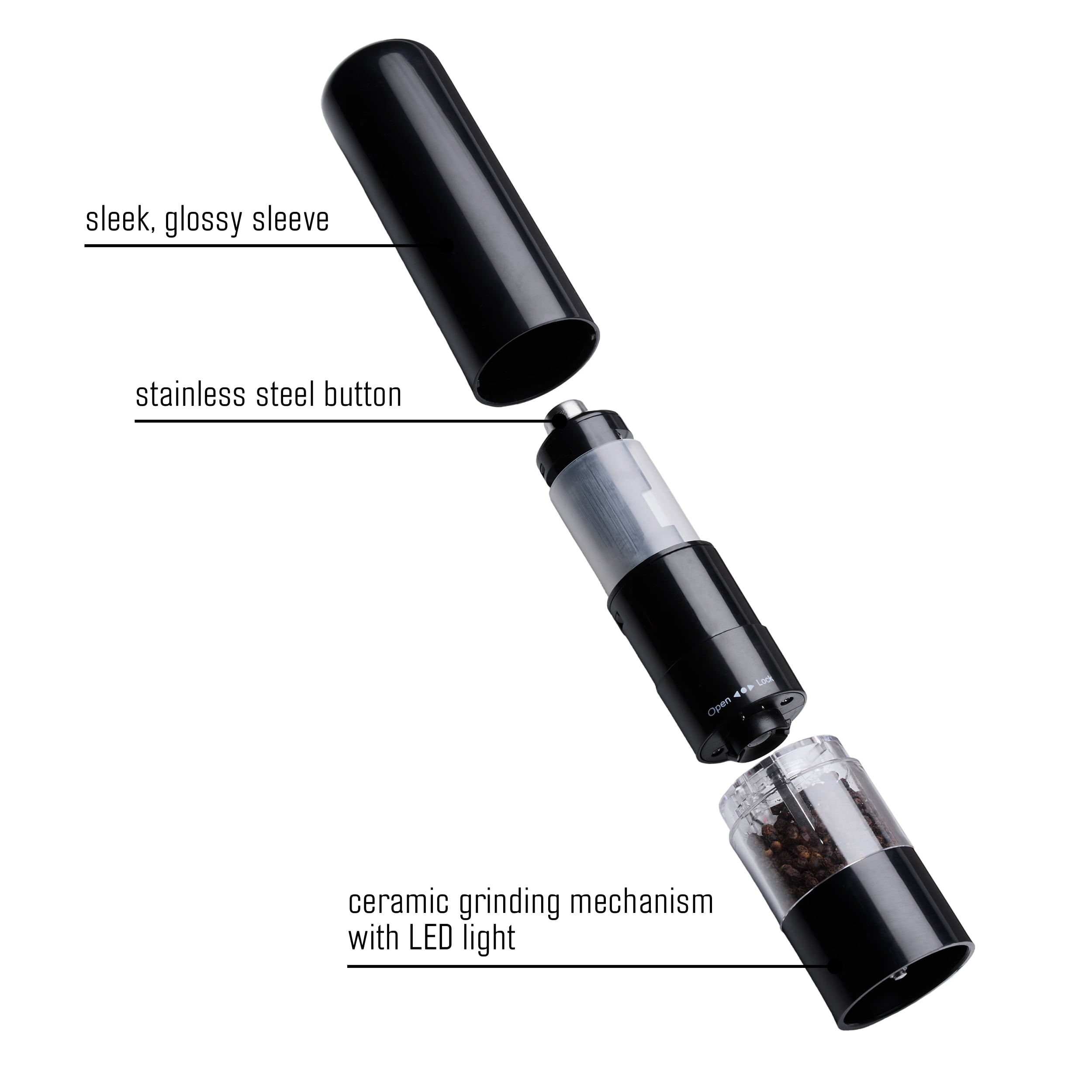 Kamenstein 8-Inch Battery Operated Prefilled Salt & Pepper Grinder Set, Black & White