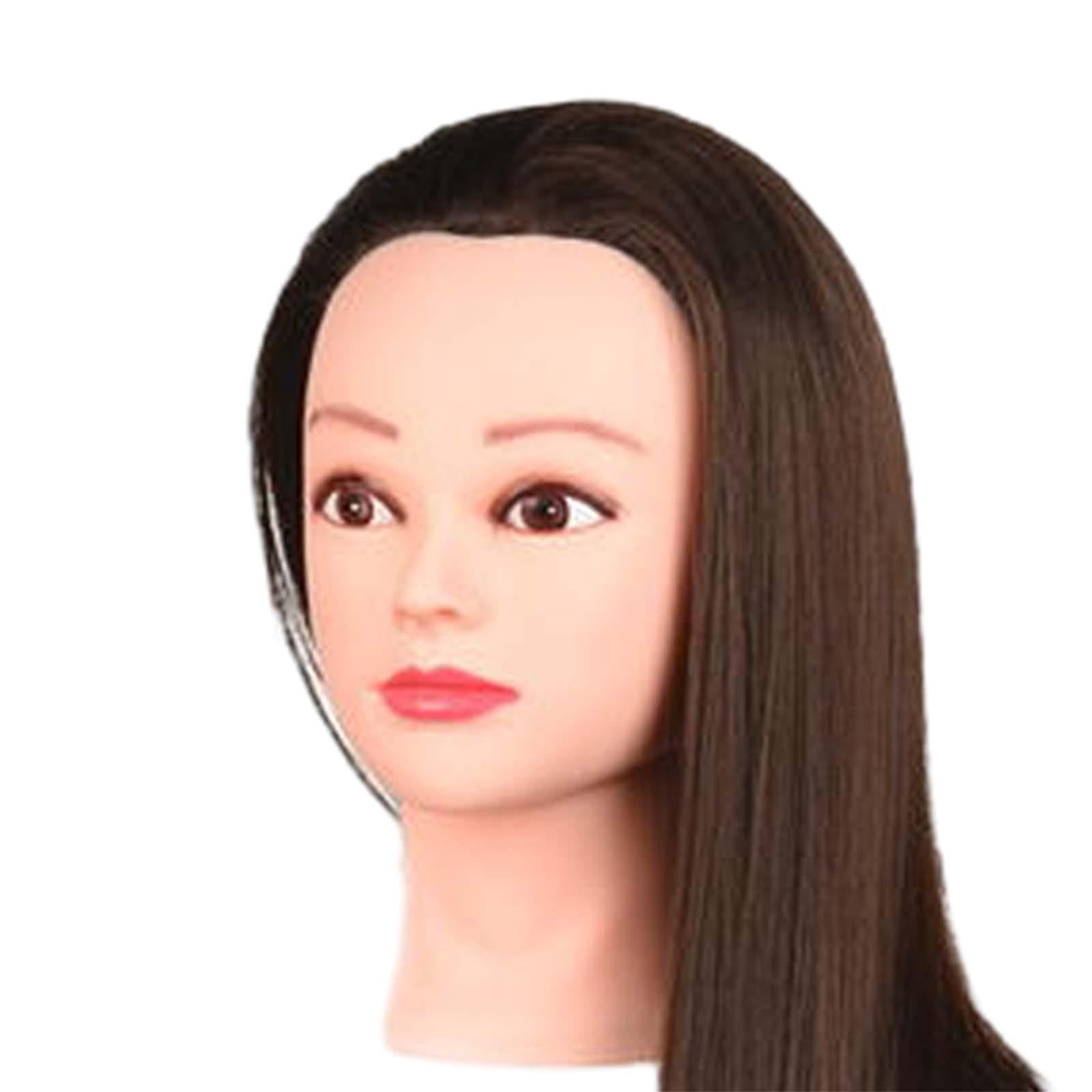 Hair Training Head Mannequin Head Hairstyling Multipurpose Long Hair Manikin Doll Head for Cutting DIY Cosmetology School Students Braid , Brown with Makeup