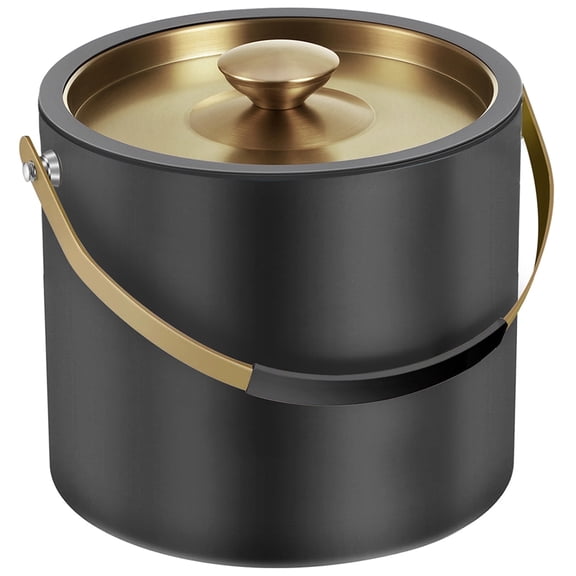 3.2L Modern Insulated Ice Bucket with Silicone Lid, Scoop, Strainer, Double Wall Stainless Steel Ice Bucket for Parties & Cocktail Bar,Ideal for Gift