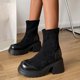 thumbnail image 5 of NECHOLOGY Botas Mujer Adulto Femenino Zapatos Botines de mujer Botas de tacón grueso con suela gruesa de gamuza de color sólido estilo británico a la moda para mujer (Black, 9), 5 of 7