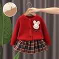 thumbnail image 2 of Odeerbi Toddler Girls Fall Winter Fleece Outfits Rabbit Cardigan Sweater with Plaid Pleated Skirt Set 1-8 Years Kids Cute Sweater Velvet Two-piece Skirt Set Toddler Clothes Red-Fleece, 2 of 7