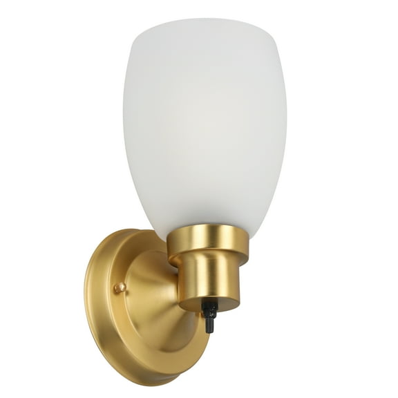 Design House 588814-SG Lydia Transitional 1-Light Indoor Wall Light Dimmable with a White Frosted Glass Shade and Twist On/Off Switch for Hallway Foyer Bathroom, Satin Gold