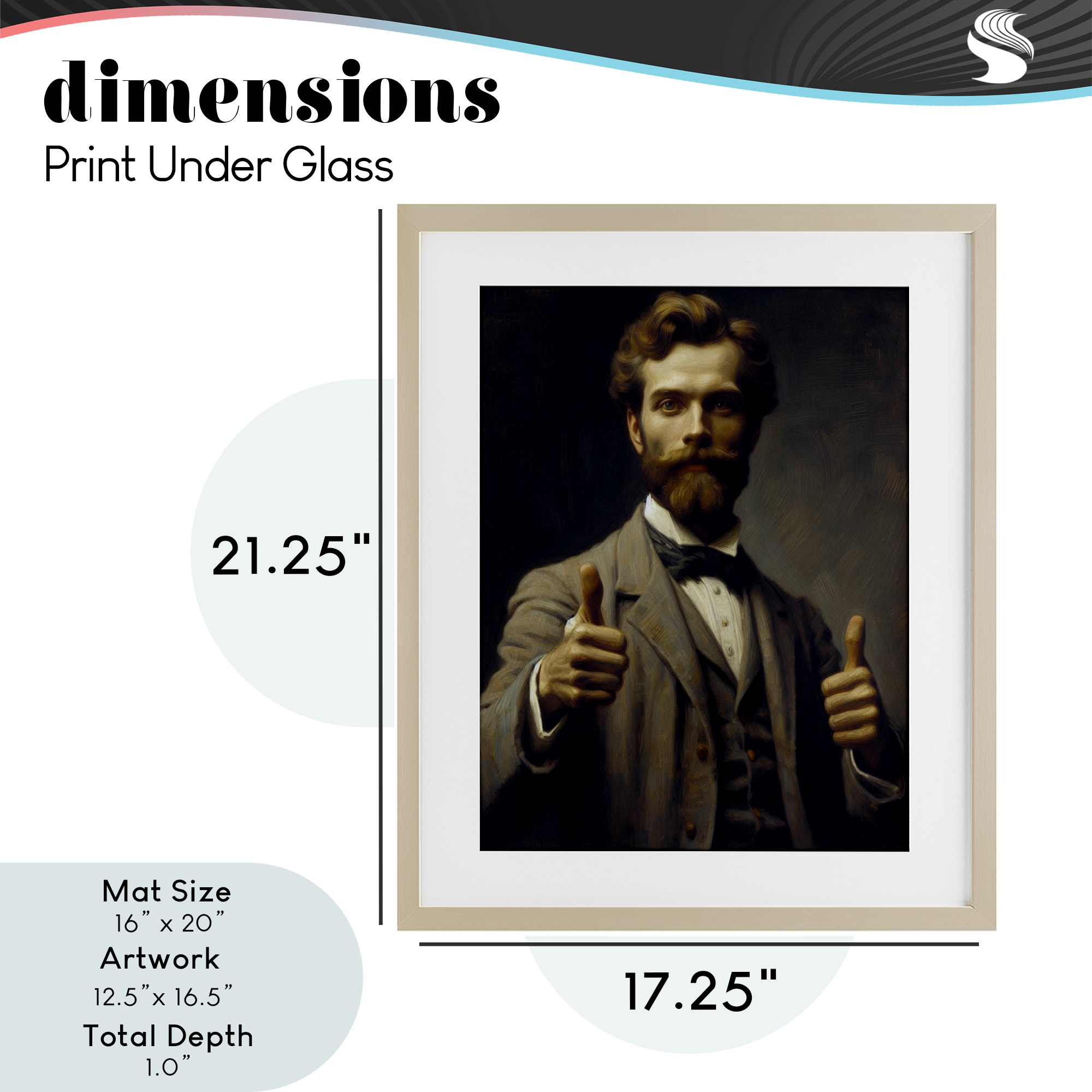 Funny Thumbs Up Gentleman Birch Framed Print Under Glass, design by Lettered and Lined