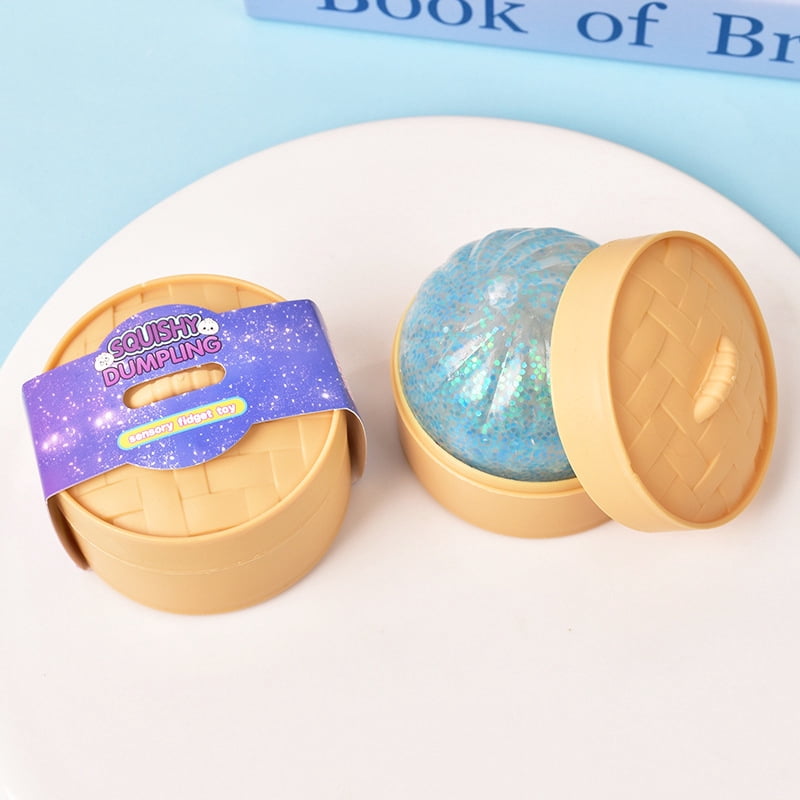 Lifemode Glitter Dumpling Squeeze Toy, TPR Stress Relief Ball With Steamer Basket, 5.3x4.5cm, Random Color