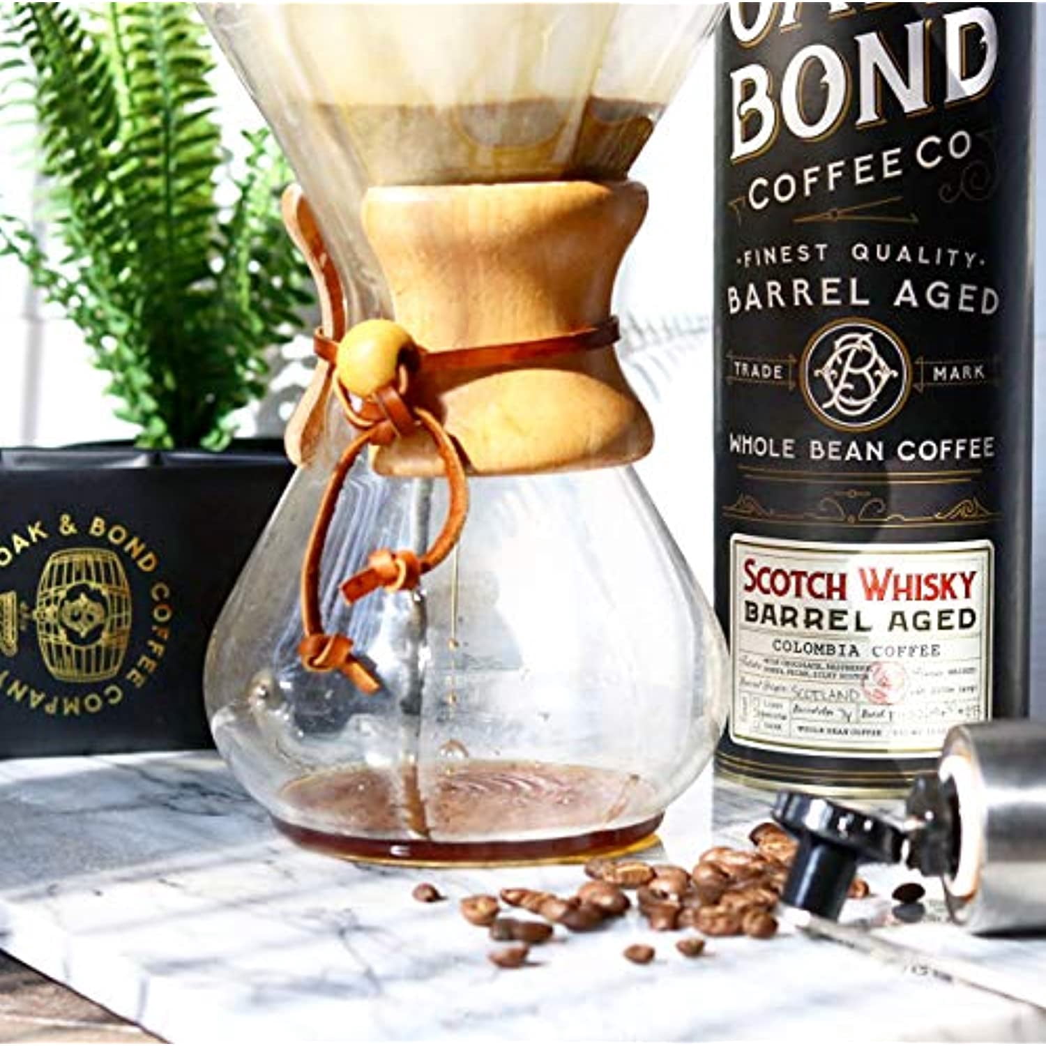Scotch Whisky Barrel Aged Coffee - Whole Bean Coffee, Colombia Medium Roast Coffee Aged in Scotch Whisky Barrels by Oak & Bond Coffee Co. - 10 oz