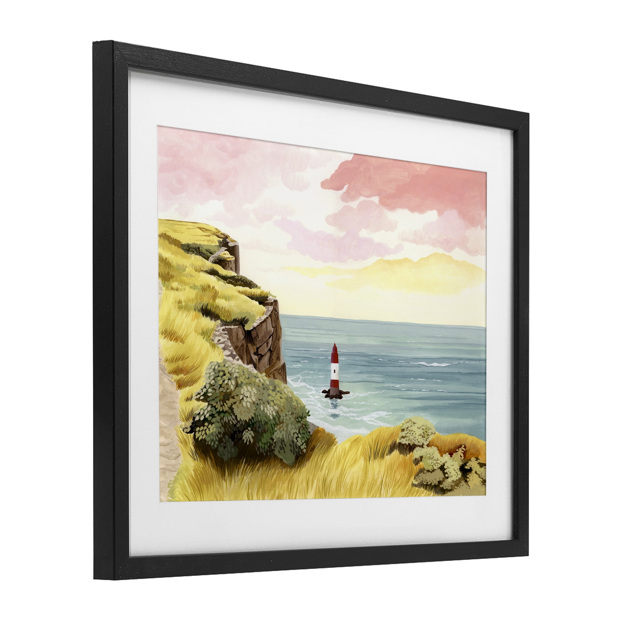 Beachy Head Lone Lighthouse Black Framed Print Under Glass, design by Courtney Haley