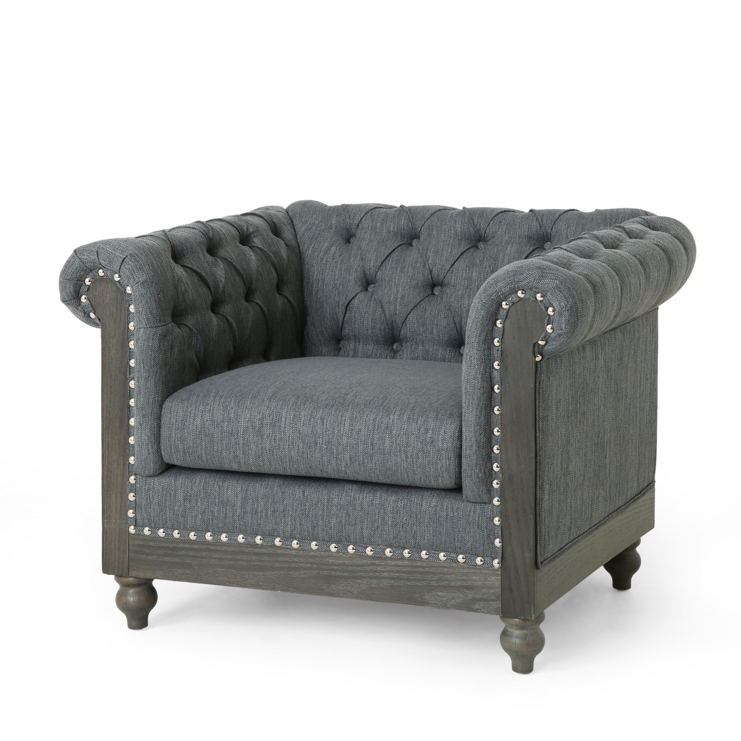 Noble House Glencoe Chesterfield Chair, Charcoal and Dark Brown