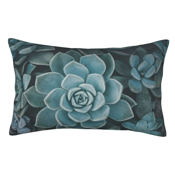 Fotbe Blue Color Cactus Funda de Almohada Decorativa Estilo Occidental, Lujo en Algodón, Fundas para Almohadas King, Cojín Estampado para Decoración del Hogar-16"x24"