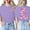 Purple, variant on Cancer Top for Women Short Sleeved Pink Ribbon Printed Crew Neck T Shirt Loose Fit Fashion Vacation Y2k Blouses