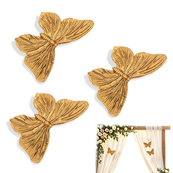 3pcs 3D Butterfly Wall Decor Resin Wall Art Sculptures for Living Room Bedroom Bathroom Antique Gold 3.2x3.9in