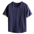 thumbnail image 3 of Momasggi Cotton Linen T Shirts for Men Big and Tall Short Sleeve V Neck Shirt Summer Casual Tshirts Lightweight Breathable Daily Tops Navy 5XL, 3 of 5