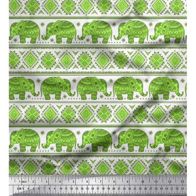 Soimoi Poly Georgette Fabric Aztec & Tribal Elephant Ethnic Decor Fabric Printed Yard 52 Inch Wide