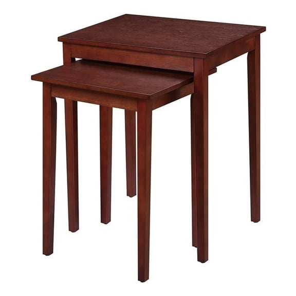 Pemberly Row Modern Nesting End Tables- Mahogany Wood Finish