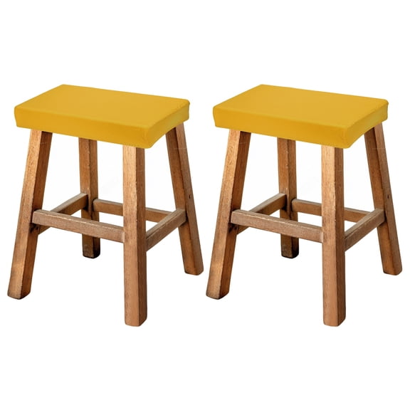 Uxcell Bar Stool Cover Rectangle, Stretch Washable Saddle Counter Vanity Barstool Slipcover Seat Cushion Protector with Elastic Band for Wooden Metal Bench Chair(Dark Yellow, 2Pcs)