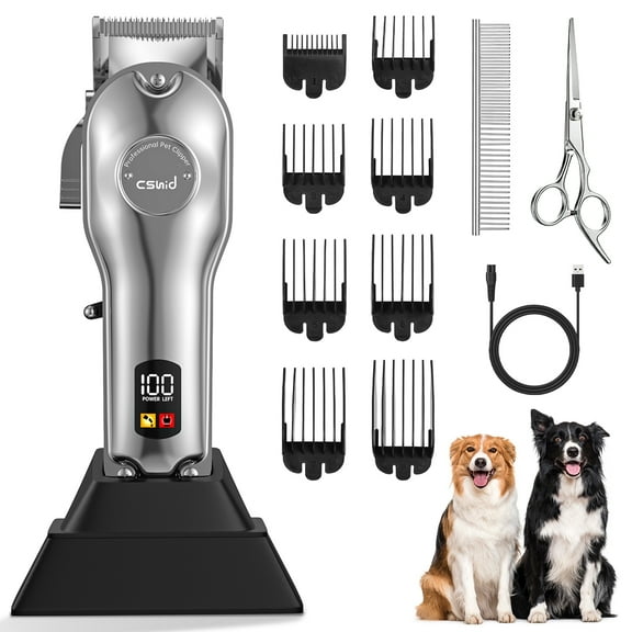 Professional Dog Grooming Clippers for Thick Heavy Coats Low Noise High Power Rechargeable LED Display Cordless Pet Shaver for Small, Large Dogs Cats