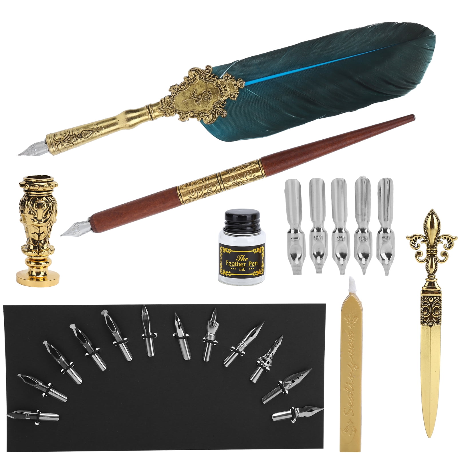 Feather Pen &amp; Ink Set, Antique Writing Instrument With Smooth Writing Experience, For Wide Range Of Nibs &amp; Ergonomic Design
