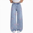 thumbnail image 2 of TOWED22 Baggy Jeans Girls Butterfly Printed Barrel Jeans Low Rise Cute Grunge Denim Pants Clothes,Blue,14-15 Y, 2 of 6