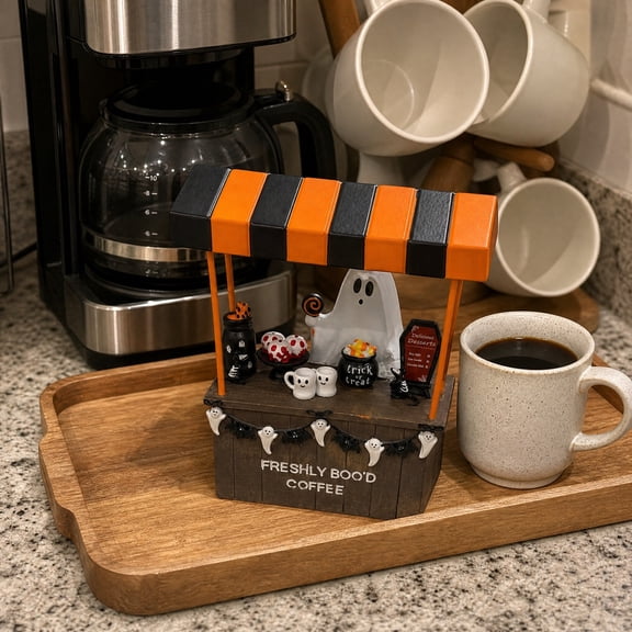 Cheapark Halloween Coffee Bar Ghost Figurine Resin Spooky Ghost Statue Kitchen Counter Coffee Station Shelf Mantel Accent Ornament For Halloween Autumn Indoor Household Seasonal Table Decor Gift