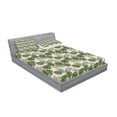 thumbnail image 2 of Ambesonne Tropical Fitted Sheet & Pillow Sham Set, Monstera Leaf Palm Tree, Queen, Green Pale Pink, 2 of 2