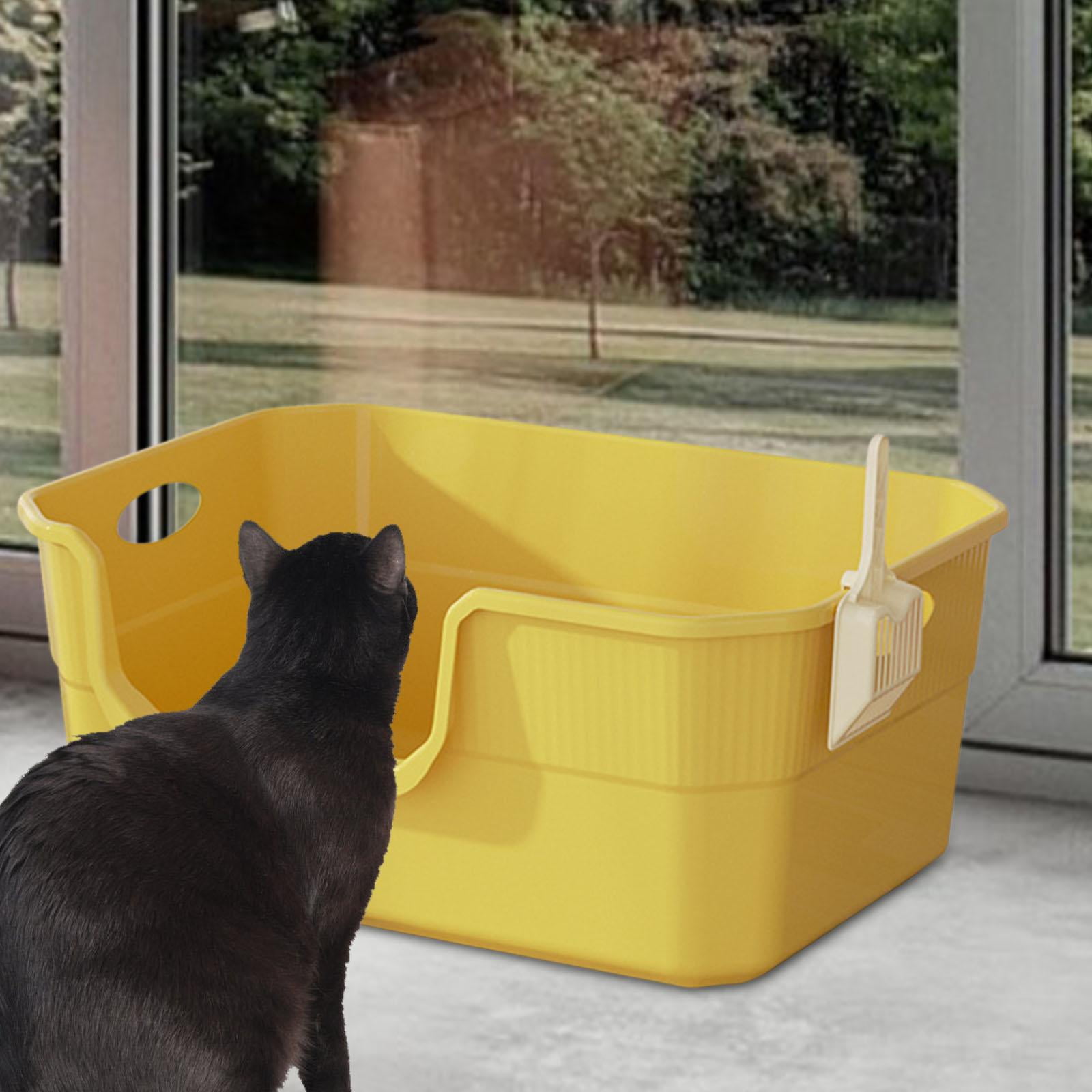 FITYLE Cat Open Top Pet Litter Tray Anti Splashing for Indoor Cats Cat Litter Container Cat Sandbox with High Sided Yellow