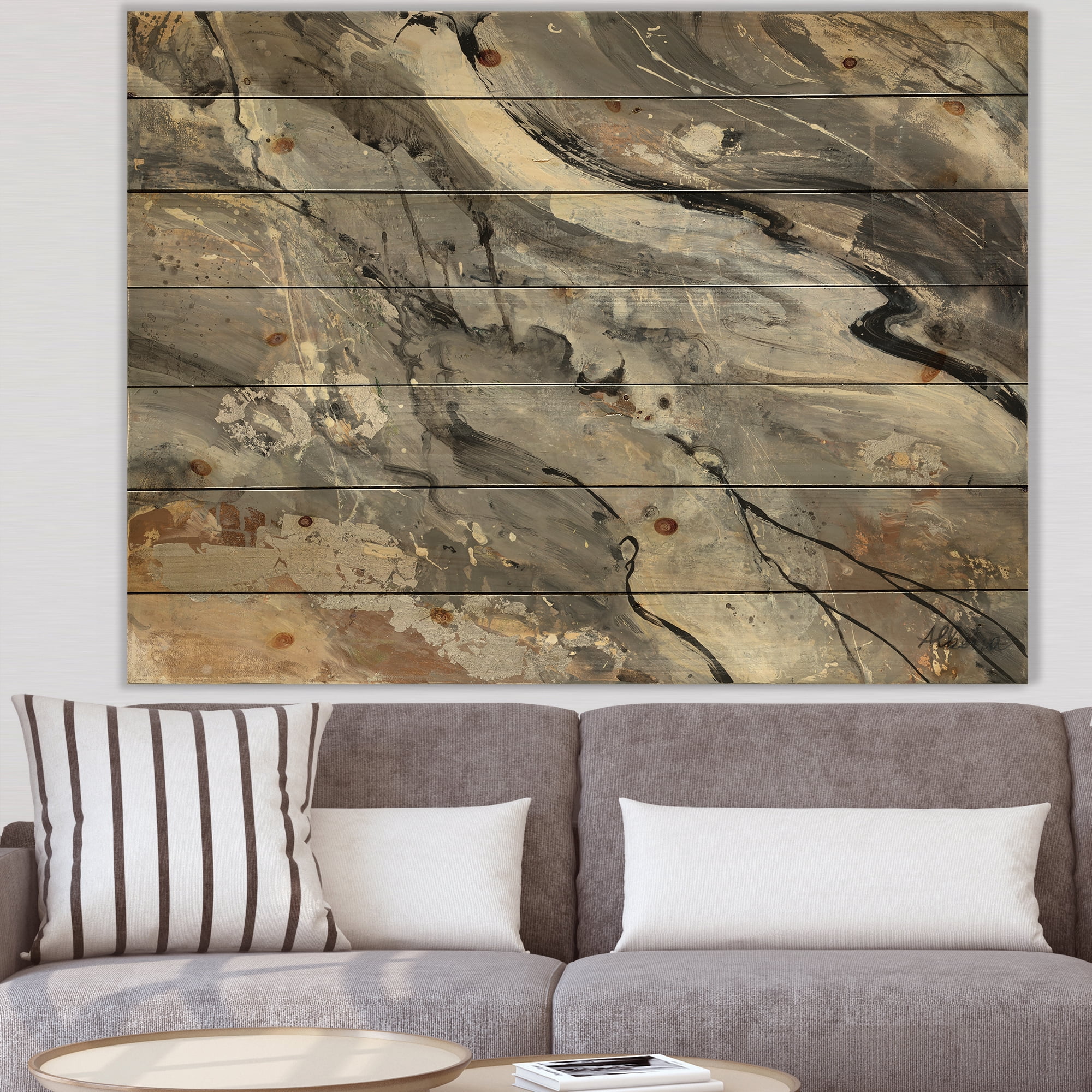 Designart 'Fire and Ice Minerals V' Modern & Contemporary Print on Natural Pine Wood