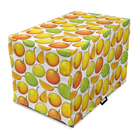 Mango Dog Crate Cover, Tropical Fruits Scattered Graphic Image on a Plain Background, Easy to Use Pet Kennel Cover Small Dogs Puppies Kittens, 7 Sizes, Orange Lime Green White, by Ambesonne