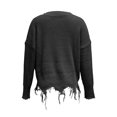 thumbnail image 5 of Women's Frayed Hem Crop Sweater V-Neck Long Sleeve Casual Pullover (Black, L), 5 of 5