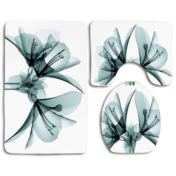 GOHAO Xray Flower a Blooming Transparent Flower X ray Vision Nature Solarized 3 Piece Bathroom Rugs Set Bath Rug Contour Mat and Toilet Lid Cover